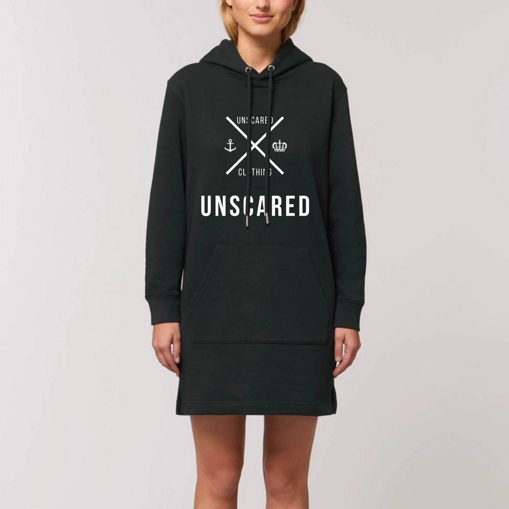 Hooded Sweatshirt Dress "UNSCARED" Dark